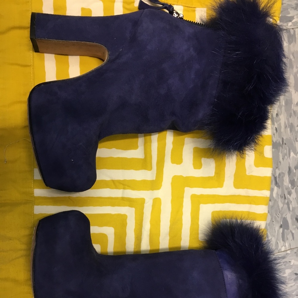 Indigo blue fur booties